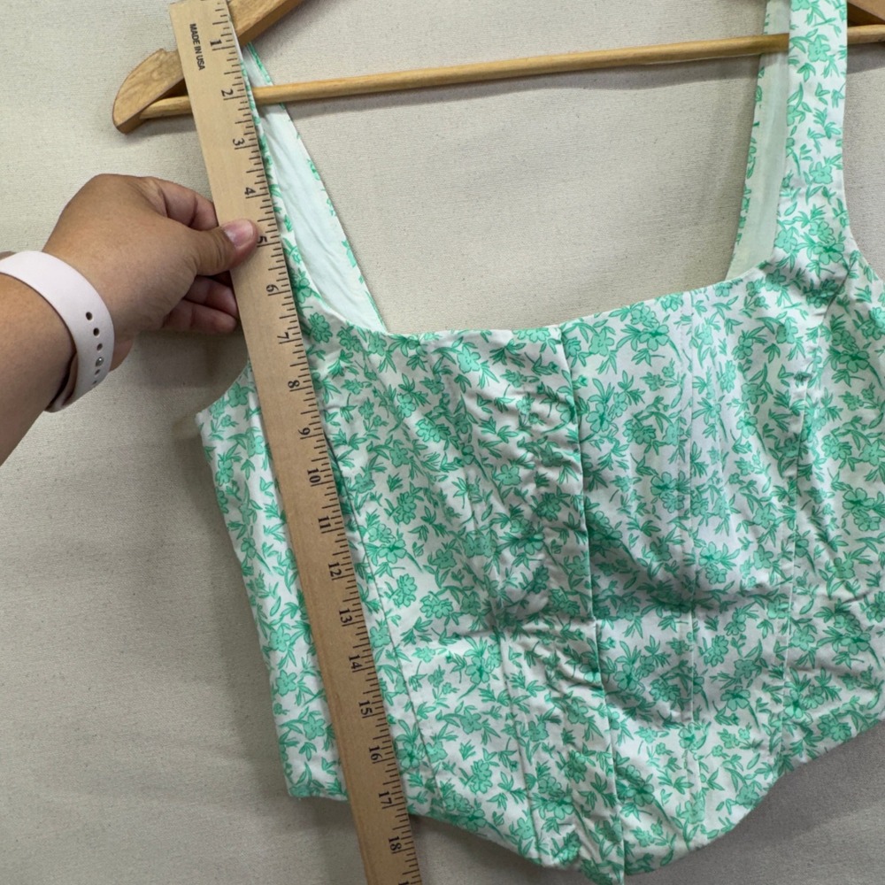 Zara Floral Corset Top Size L Green White Cottagecore Fairycore Summer Crop - Picture 6 of 8